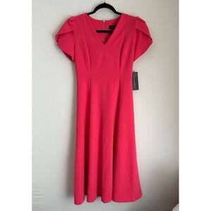 NWT Andrew Marc Tulip Short Sleeve Fit‎ & Flare Midi Dress Rosebud Pink Size 4